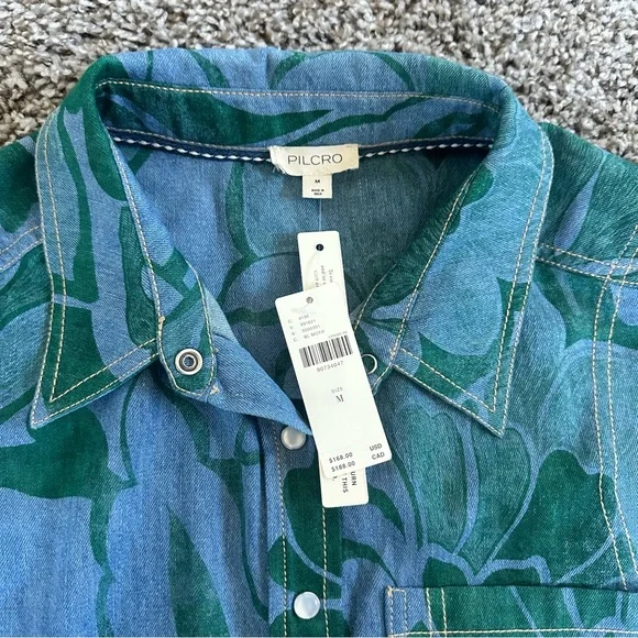 Pilcro Blue Denim Tunic with Green Floral Print - Picture 5 of 10